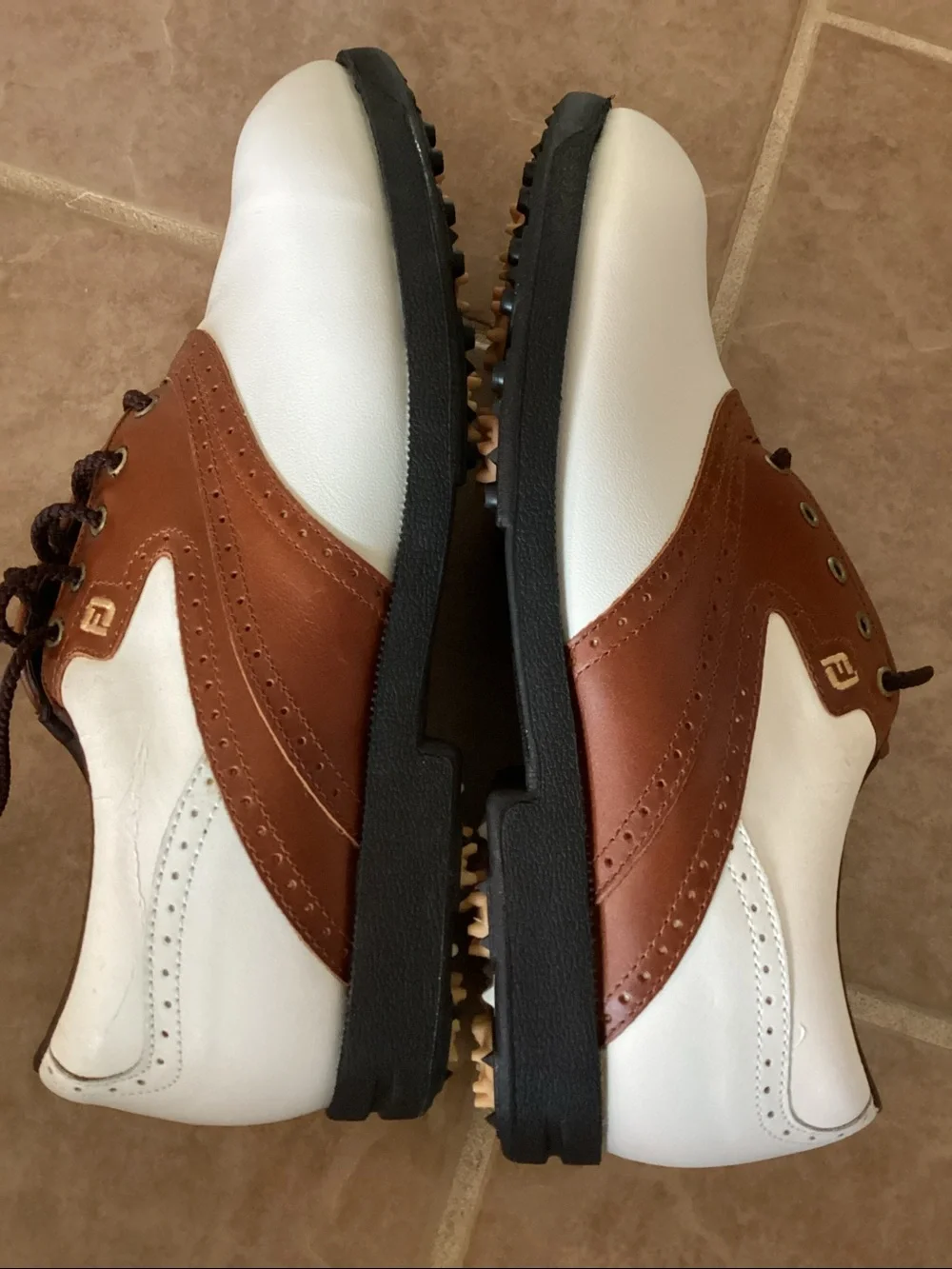 Foot Joy Soft Joys Terrain men’s Oxford golf shoes brown and white. Size 9
